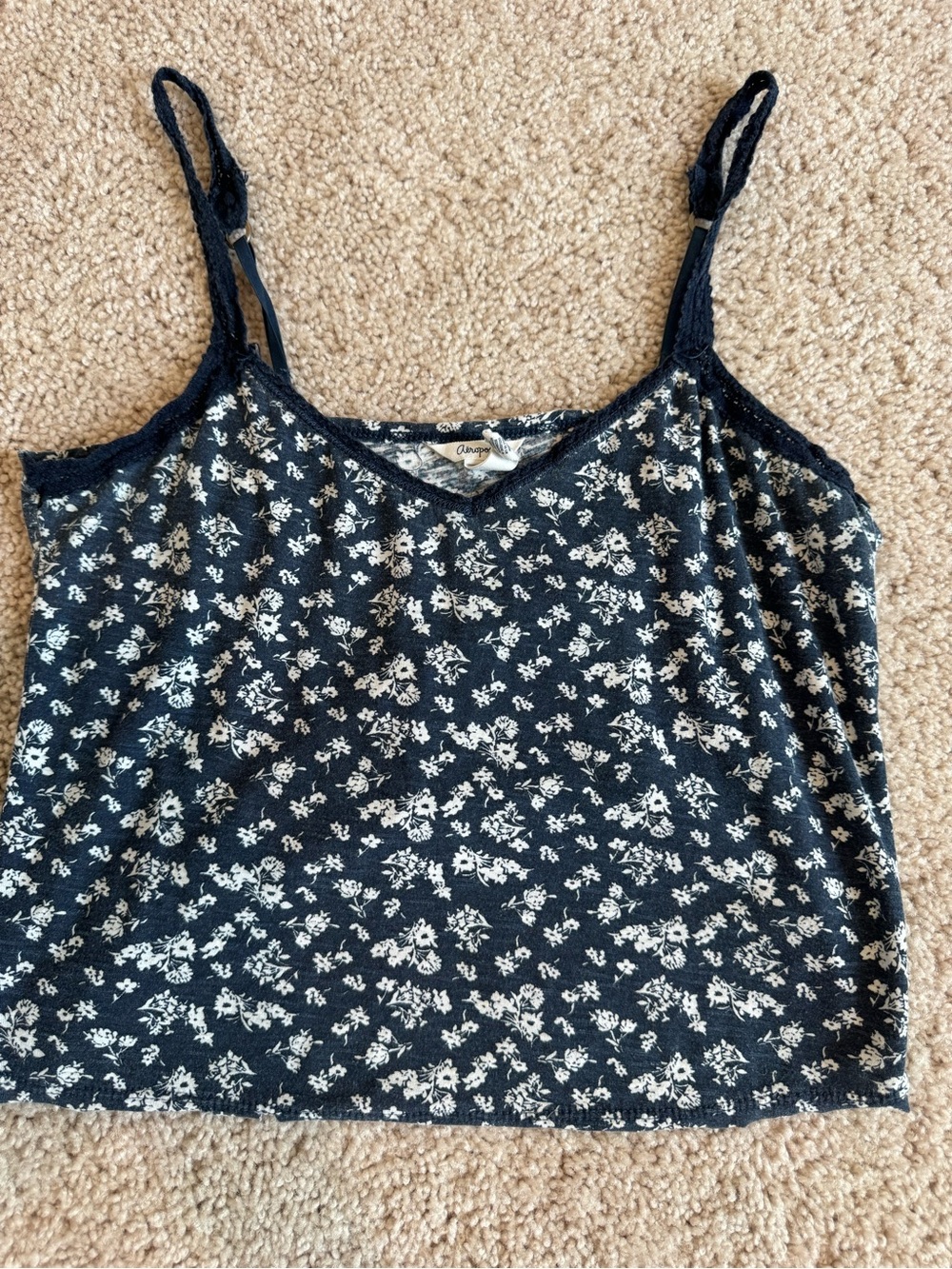 Aeropostale Navy Blue Floral Lace-Trim Crop Cami